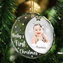 Custom Photo New Baby's First Christmas - Personalized Circle Glass Ornament