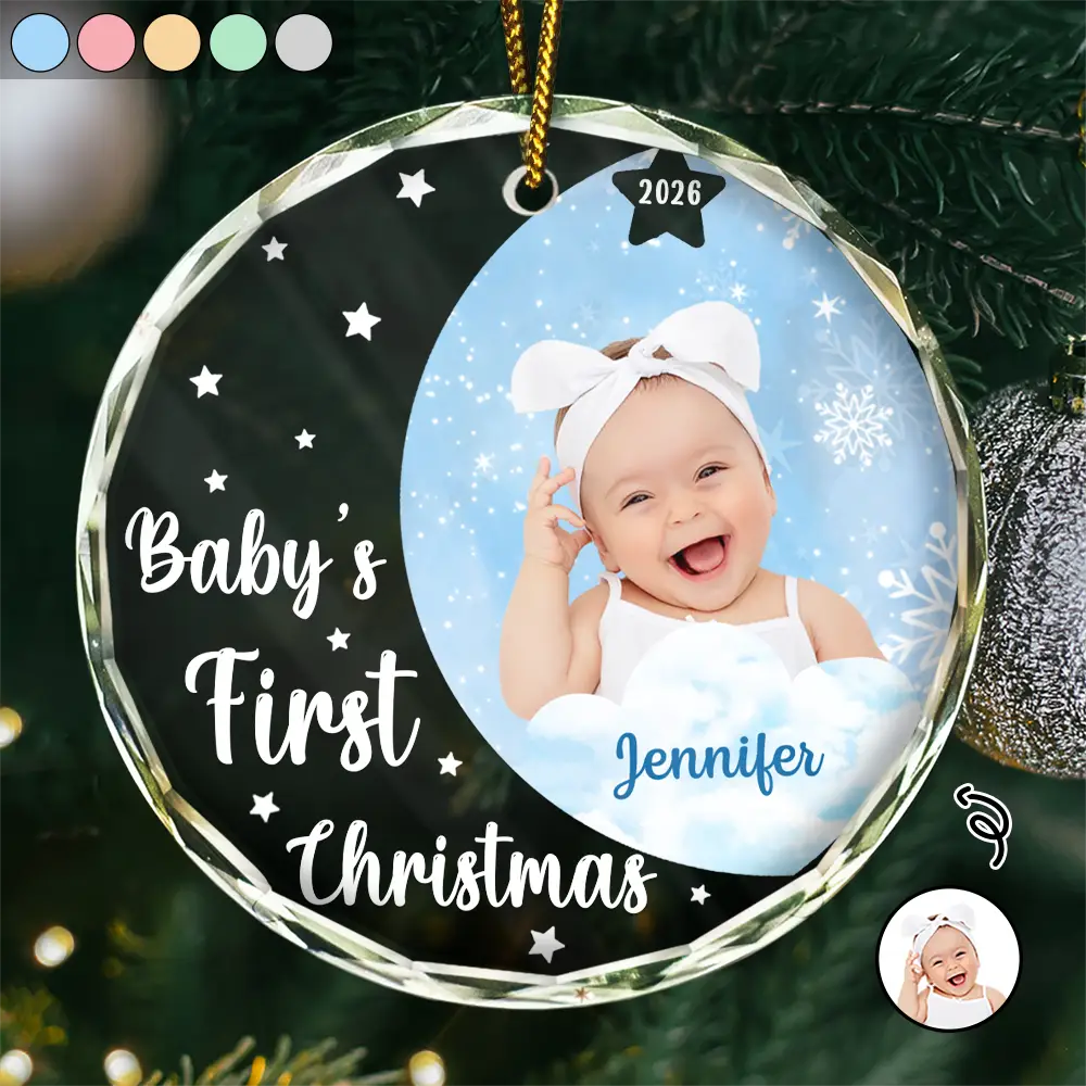 Décoration de Noël personnalisée avec photo de bébé - Décoration en verre ronde 