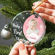Décoration de Noël personnalisée avec photo de bébé - Décoration en verre ronde 