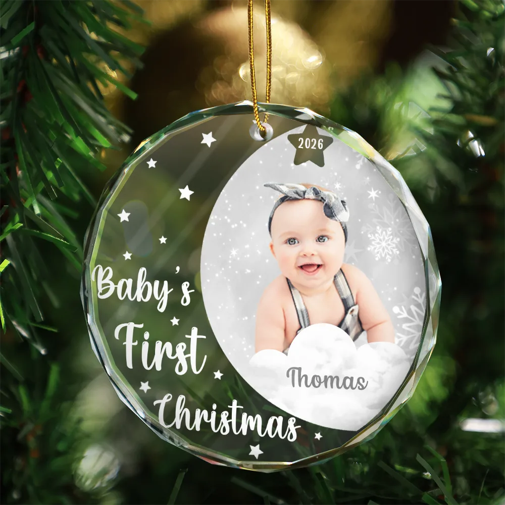 Décoration de Noël personnalisée avec photo de bébé - Décoration en verre ronde 