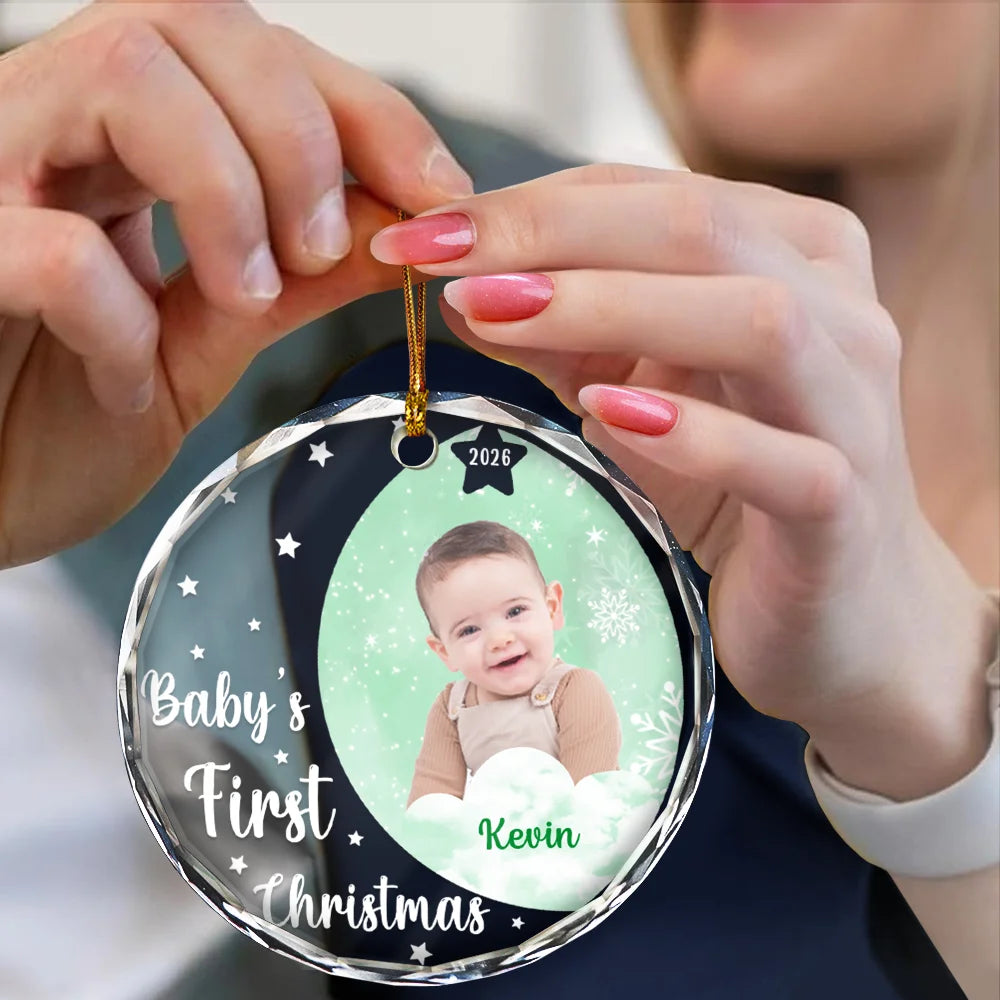 Décoration de Noël personnalisée avec photo de bébé - Décoration en verre ronde 
