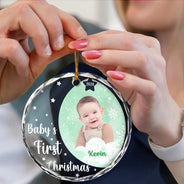 Décoration de Noël personnalisée avec photo de bébé - Décoration en verre ronde 