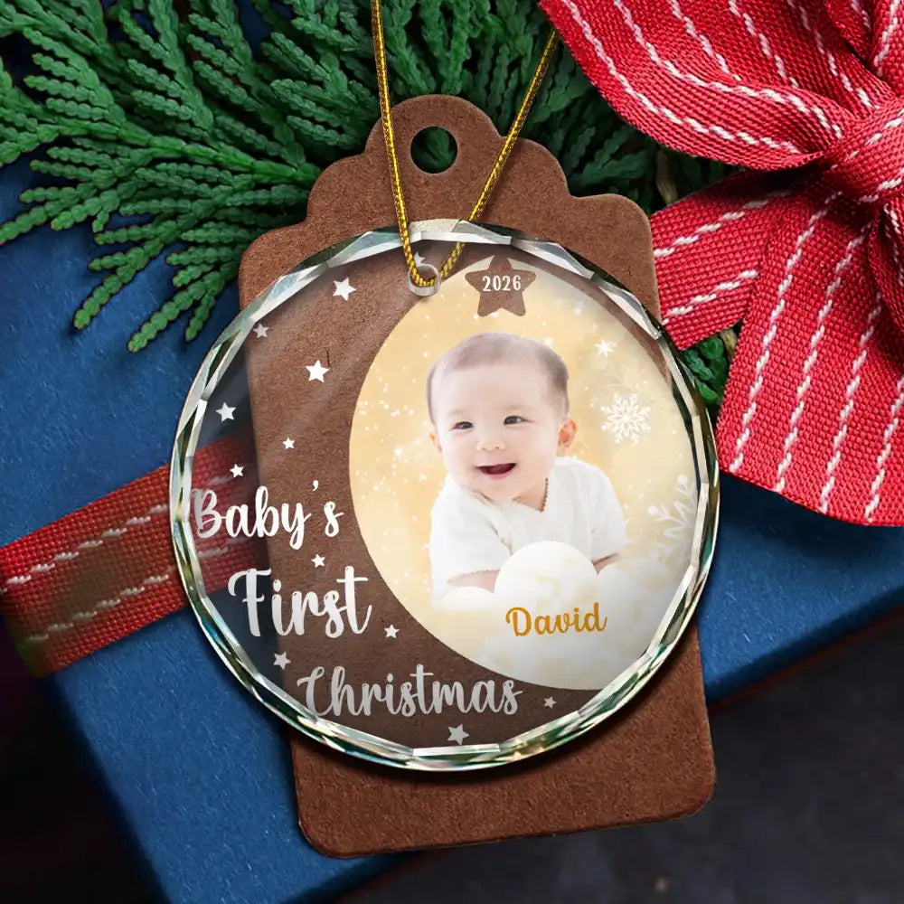 Décoration de Noël personnalisée avec photo de bébé - Décoration en verre ronde 
