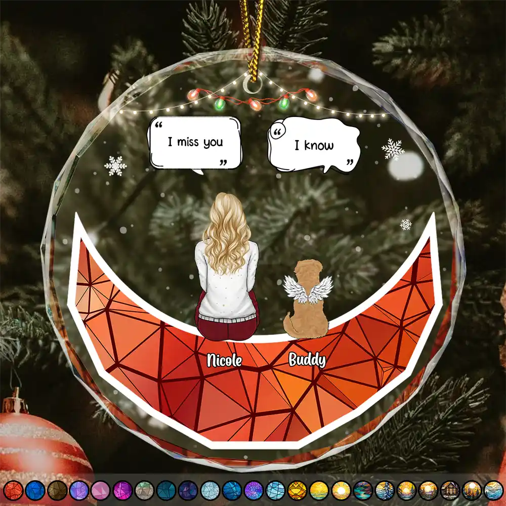 Ornement de Noël en verre rond personnalisé « Assis sur la lune, tu me manques » 