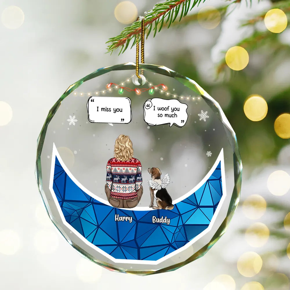Ornement de Noël en verre rond personnalisé « Assis sur la lune, tu me manques » 
