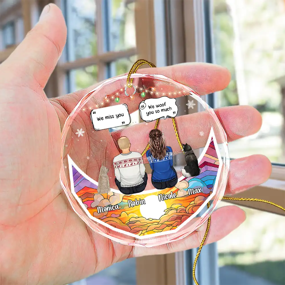 Ornement de Noël en verre rond personnalisé « Assis sur la lune, tu me manques » 