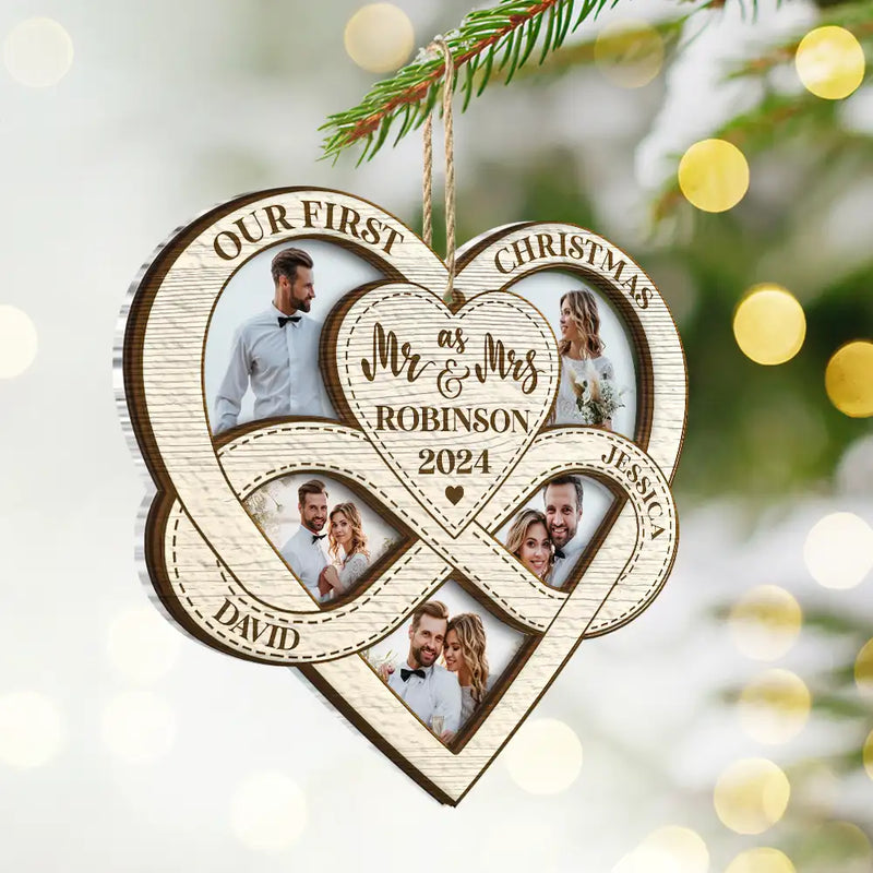 Custom Photo First Christmas As Mr & Mrs - Personalized 2-Layered Mix Ornament