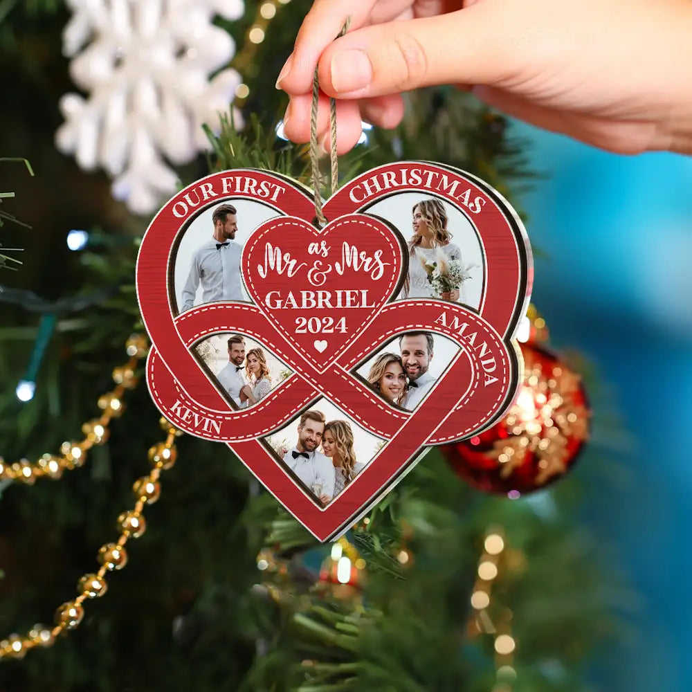 Custom Photo First Christmas As Mr & Mrs - Personalized 2-Layered Mix Ornament
