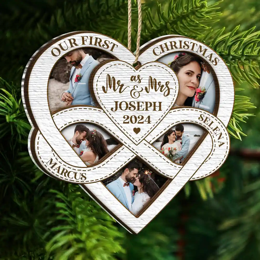 Custom Photo First Christmas As Mr & Mrs - Personalized 2-Layered Mix Ornament