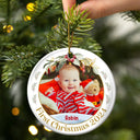 Custom Photo Baby's First Christmas - Personalized Circle Ceramic Ornament