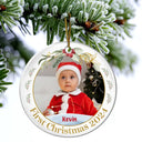 Custom Photo Baby's First Christmas - Personalized Circle Ceramic Ornament