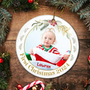 Custom Photo Baby's First Christmas - Personalized Circle Ceramic Ornament