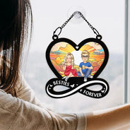 Attrape-soleil personnalisé à suspendre pour fenêtre - Dessin animé « Mes amis pour toujours assis ensemble » 