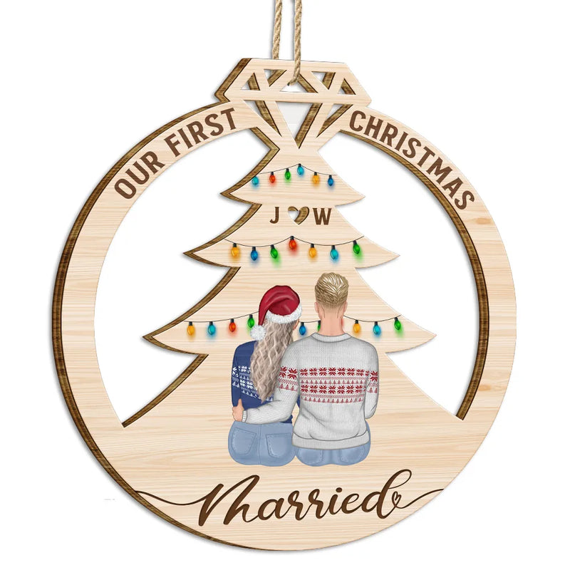Our First Christmas Married - Personalized Wooden Cutout Ornament