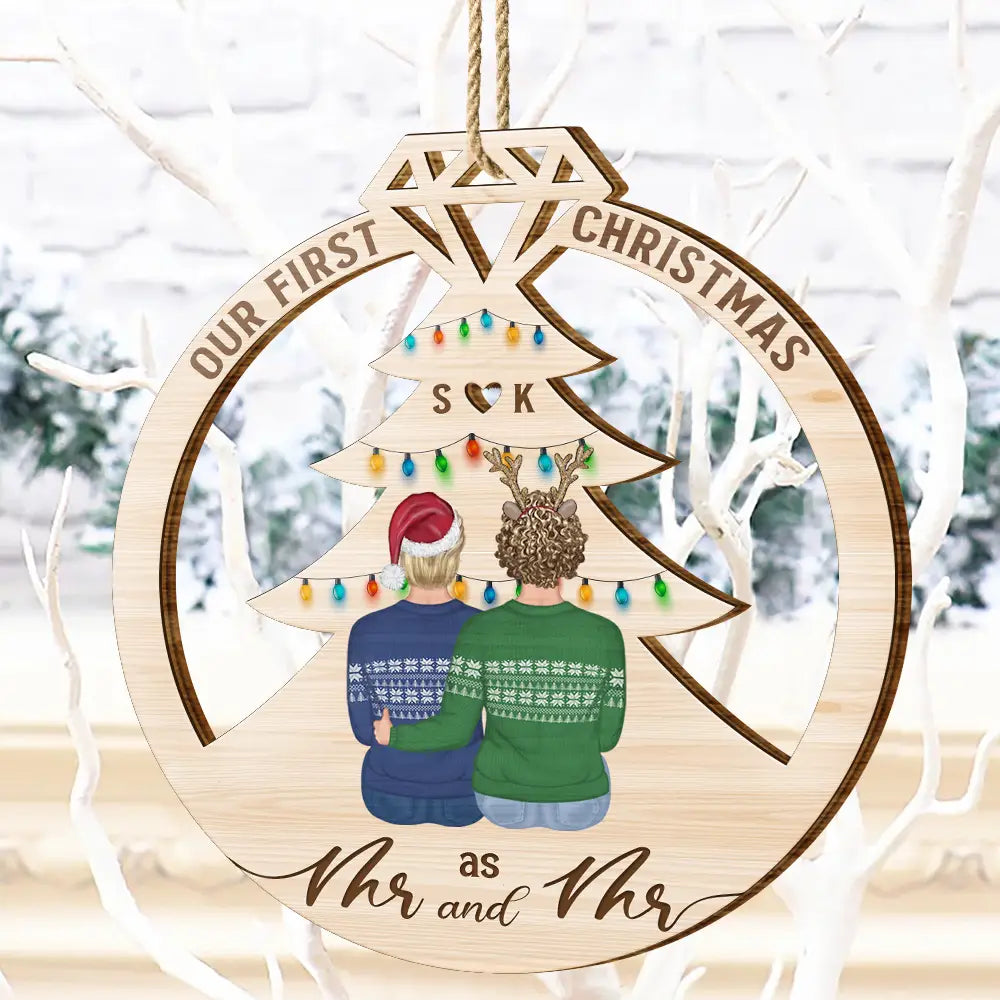 Our First Christmas Married - Personalized Wooden Cutout Ornament