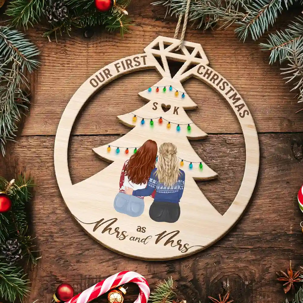 Our First Christmas Married - Personalized Wooden Cutout Ornament