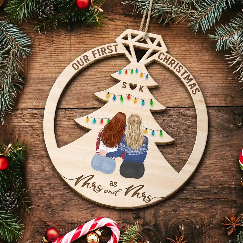 Our First Christmas Married - Personalized Wooden Cutout Ornament