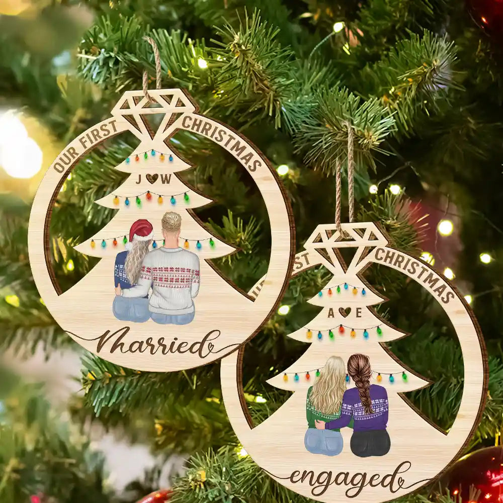 Our First Christmas Married - Personalized Wooden Cutout Ornament