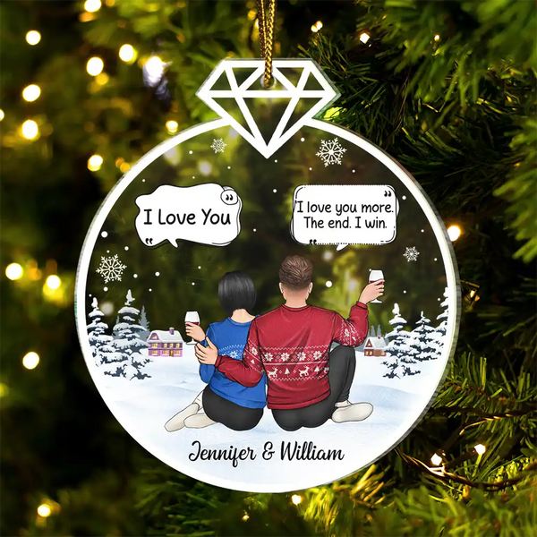 Couple de Noël Dos Je t'aime plus - Ornement acrylique personnalisé en forme personnalisée 