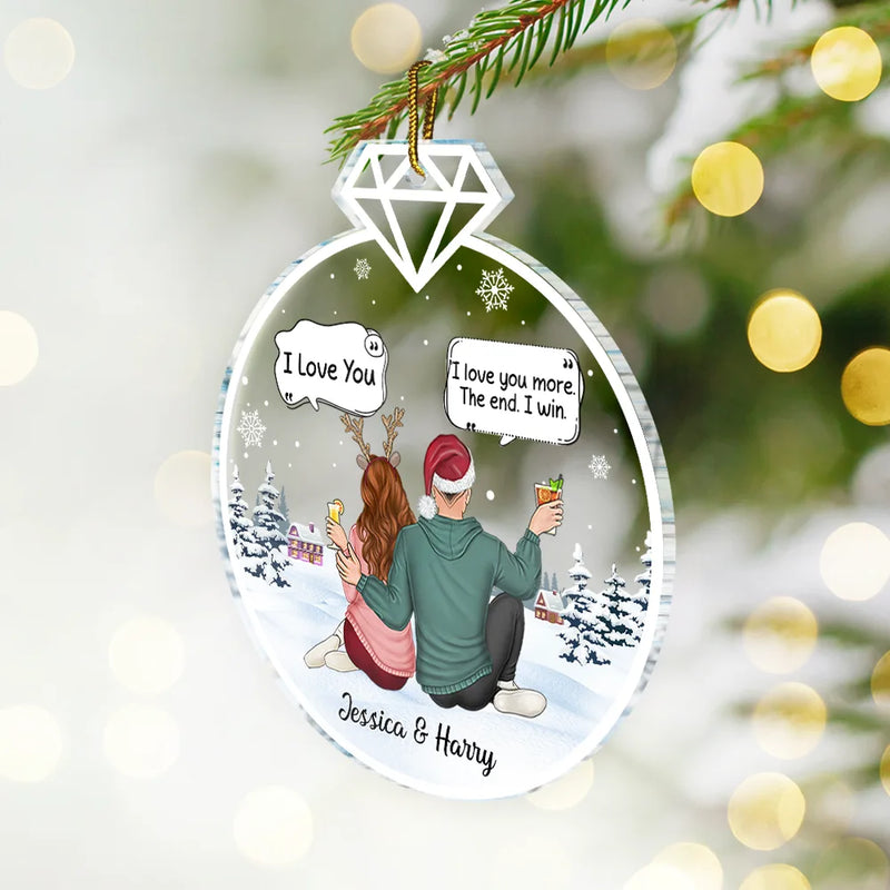 Christmas Couple Backside I Love You More - Personalized Custom Shaped Acrylic Ornament
