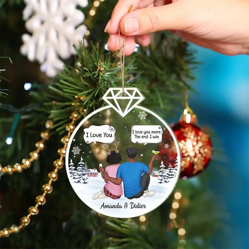 Christmas Couple Backside I Love You More - Personalized Custom Shaped Acrylic Ornament