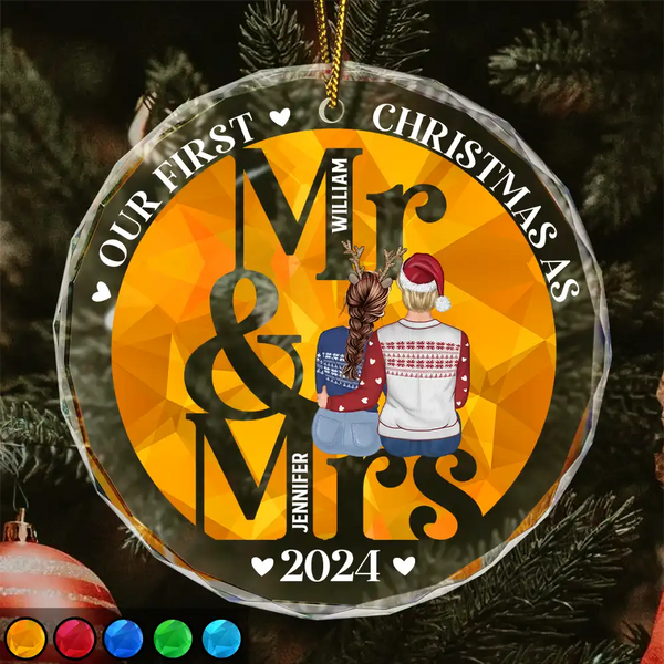 First Christmas As Mr Mrs - Personalized Circle Glass Ornament
