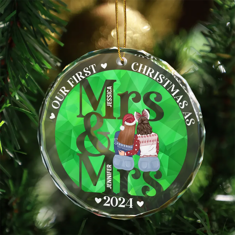 First Christmas As Mr Mrs - Personalized Circle Glass Ornament