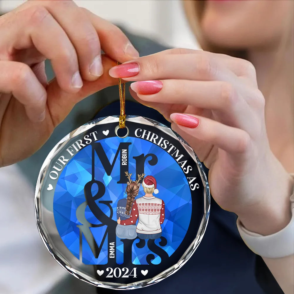 First Christmas As Mr Mrs - Personalized Circle Glass Ornament