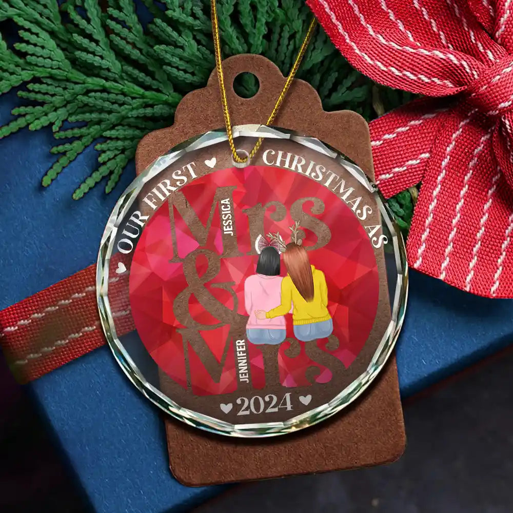First Christmas As Mr Mrs - Personalized Circle Glass Ornament