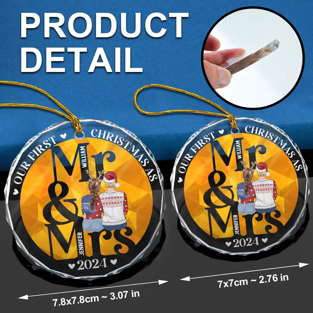 First Christmas As Mr Mrs - Personalized Circle Glass Ornament