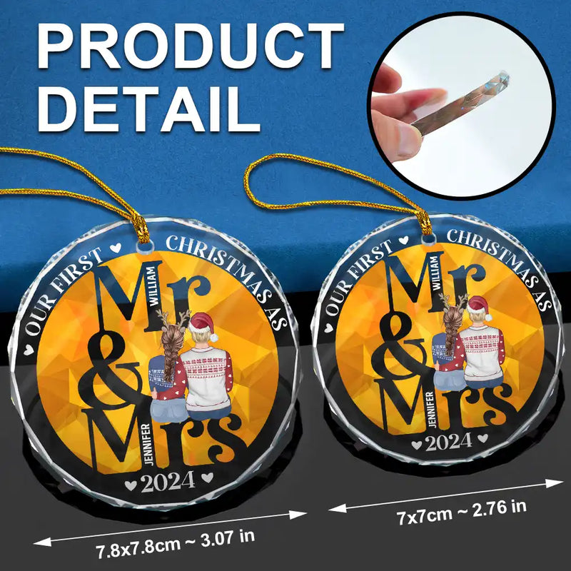 First Christmas As Mr Mrs - Personalized Circle Glass Ornament