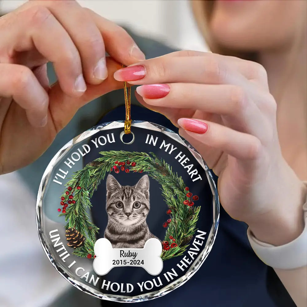 Memorial - Custom Photo Christmas We'll Hold You In Our Hearts - Personalized Circle Glass Ornament