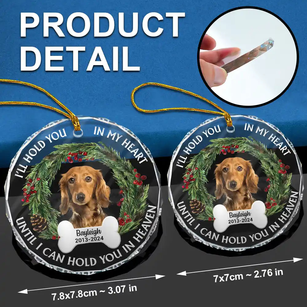 Memorial - Custom Photo Christmas We'll Hold You In Our Hearts - Personalized Circle Glass Ornament