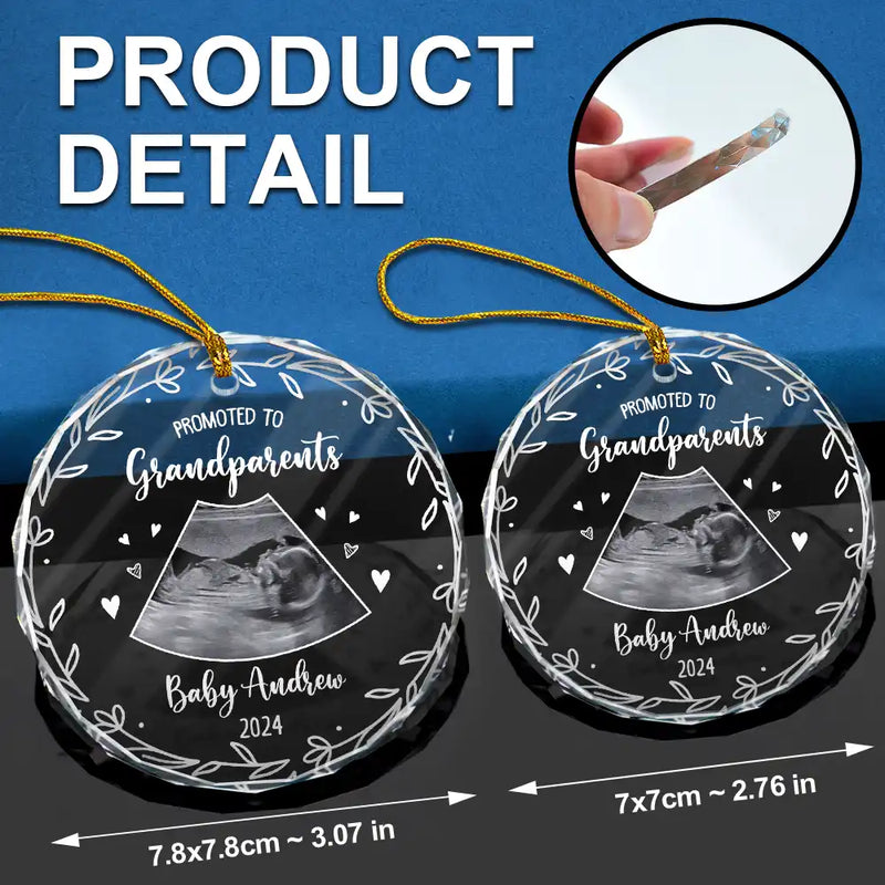 Custom Photo,New baby,New Dad,New Mom,Gift For Grandparents,Happy - Custom Photo Baby Announcement Promoted To - Personalized Circle Glass Ornament
