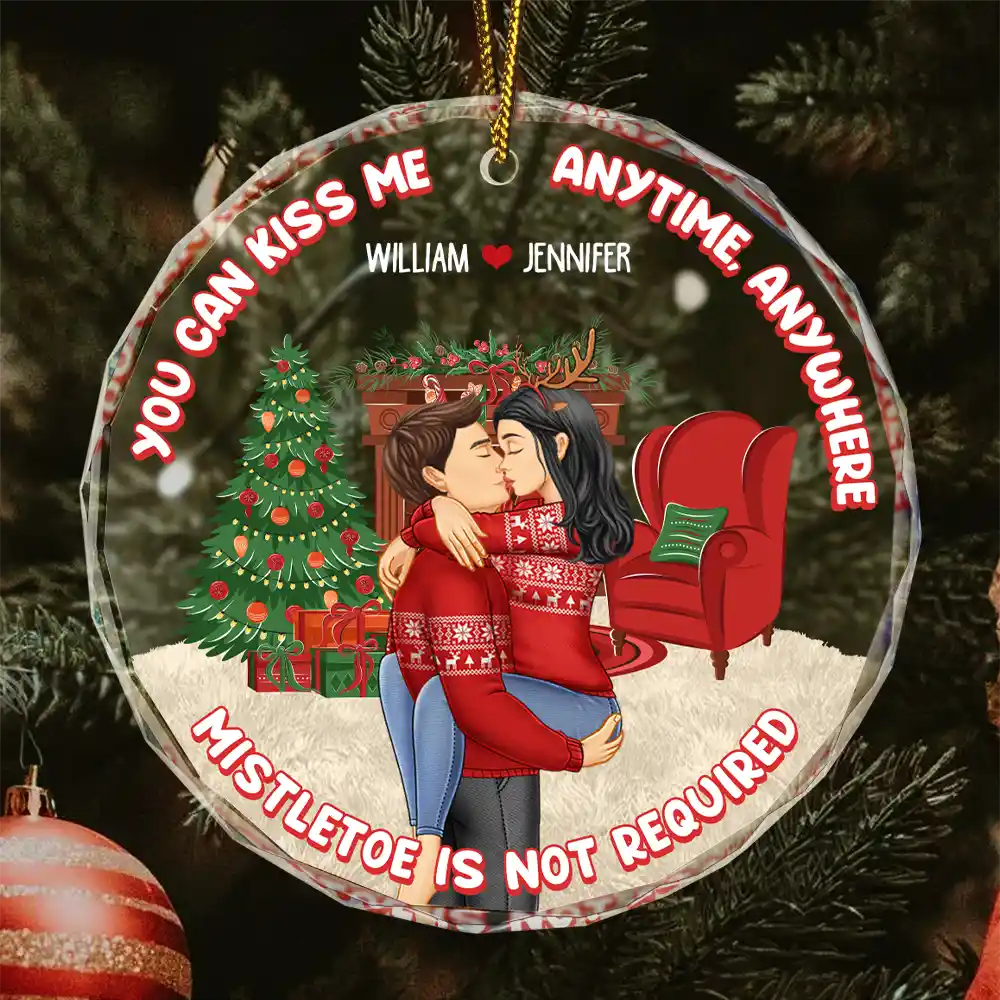 Mistletoe Is Not Required - Personalized Circle Glass Ornament