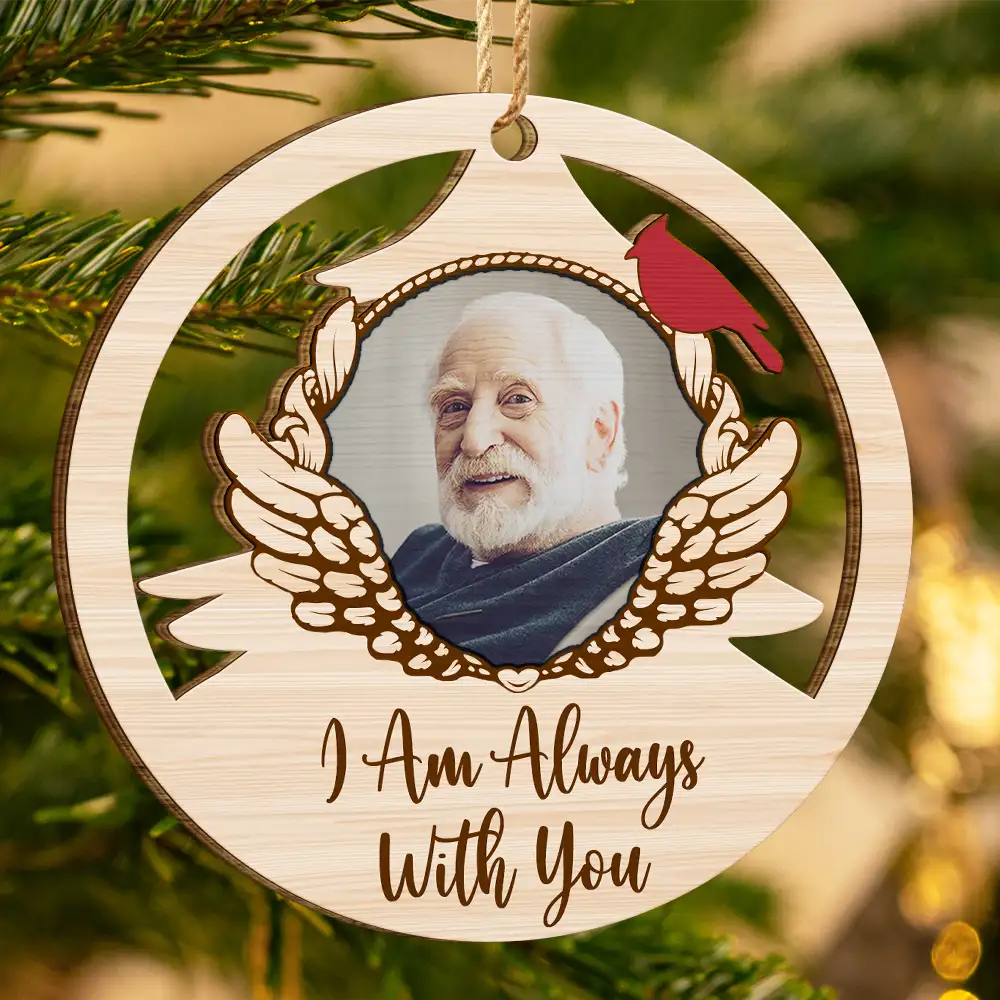 Gift For Grandparents, Parents - Custom Photo Red Cardinal On Christmas Tree - Personalized Wooden Cutout Ornament