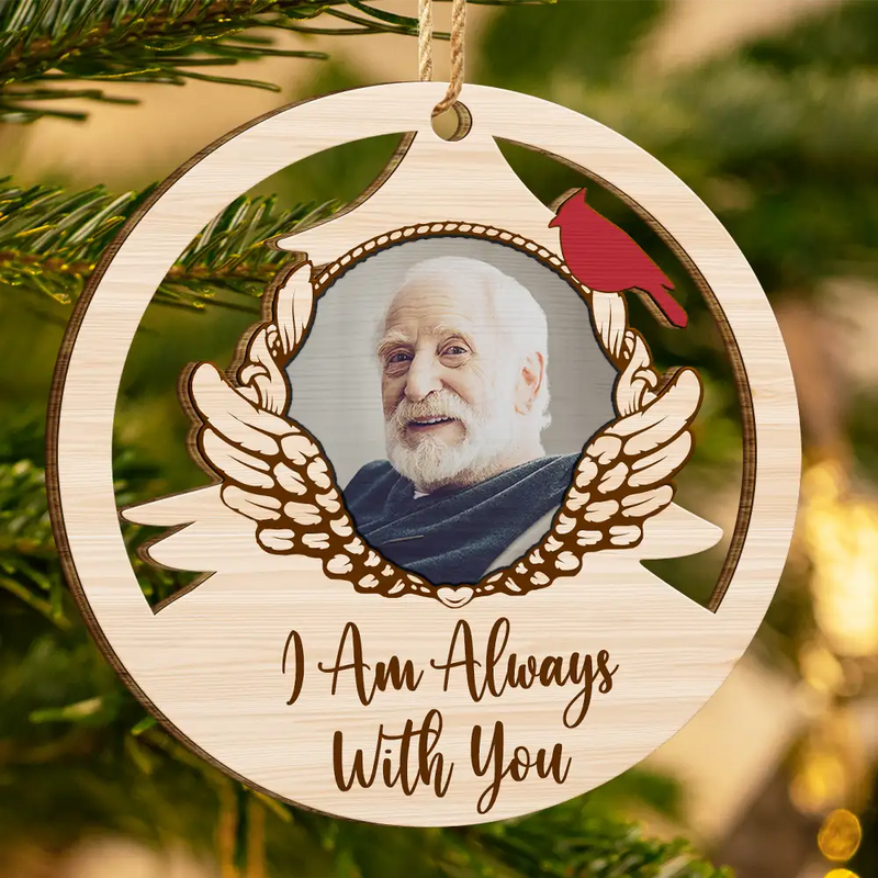 Gift For Grandparents, Parents - Custom Photo Red Cardinal On Christmas Tree - Personalized Wooden Cutout Ornament