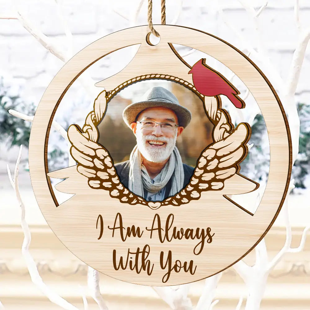 Gift For Grandparents, Parents - Custom Photo Red Cardinal On Christmas Tree - Personalized Wooden Cutout Ornament