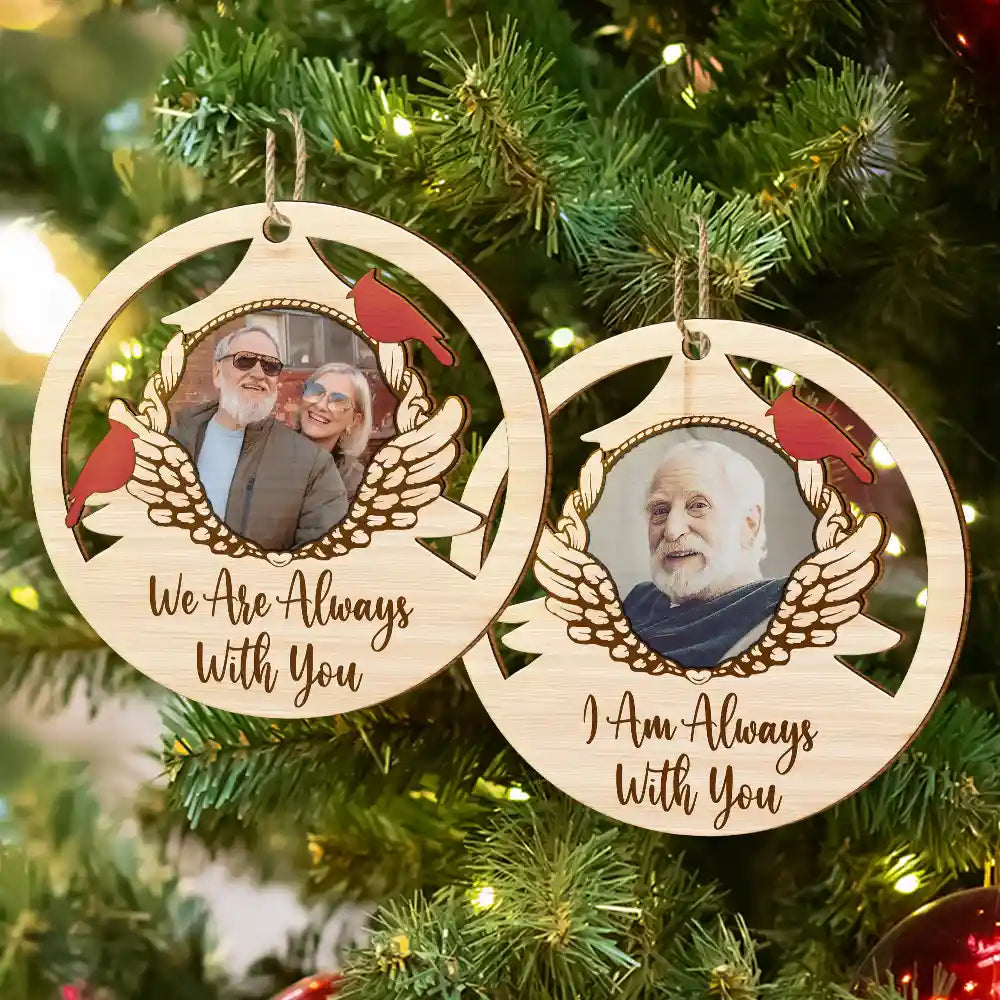 Gift For Grandparents, Parents - Custom Photo Red Cardinal On Christmas Tree - Personalized Wooden Cutout Ornament