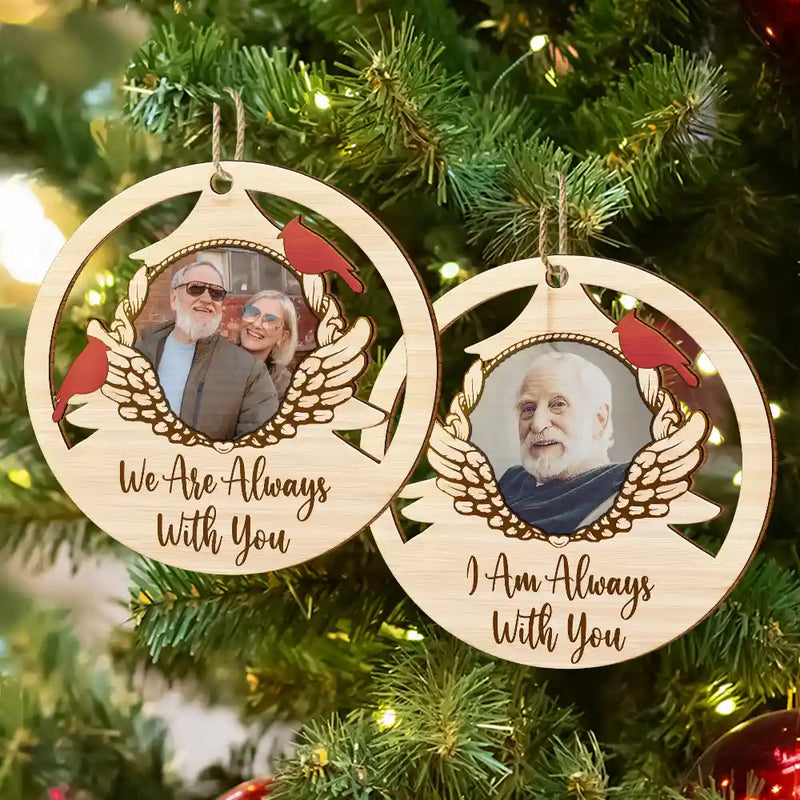 Gift For Grandparents, Parents - Custom Photo Red Cardinal On Christmas Tree - Personalized Wooden Cutout Ornament