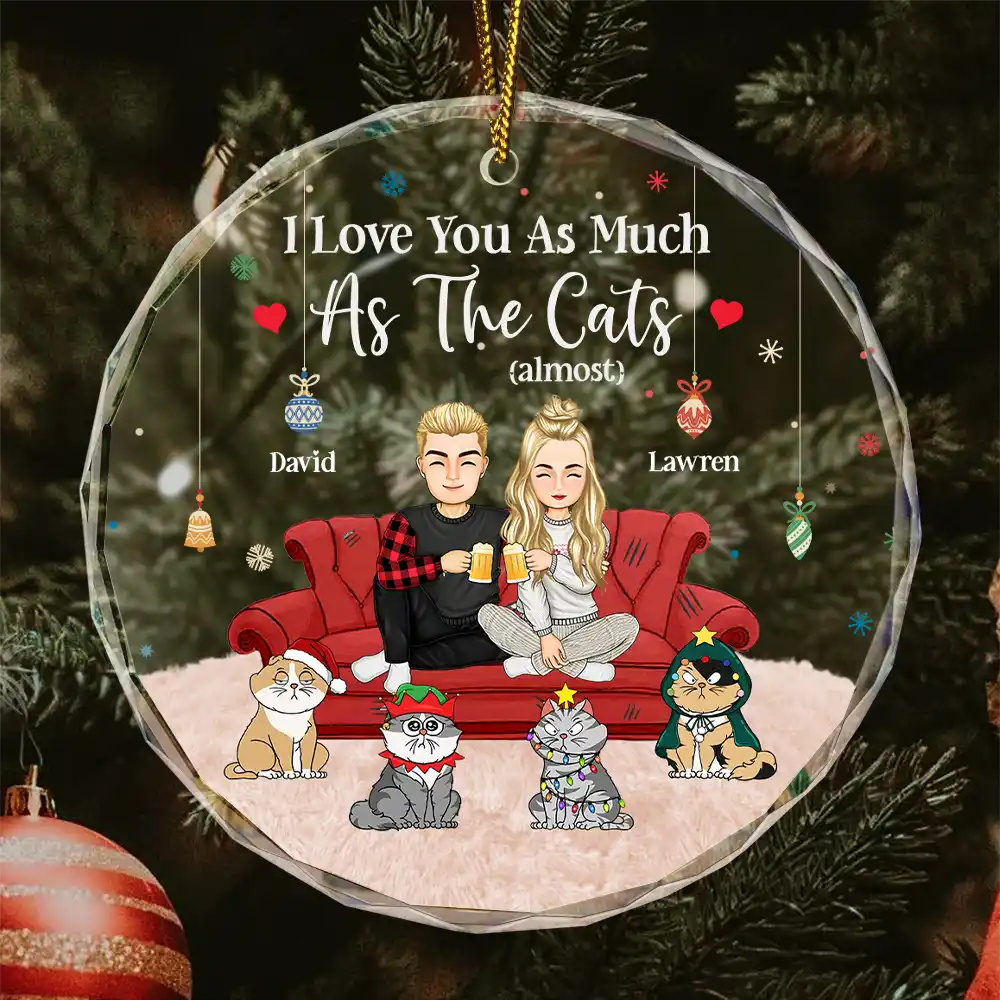 Christmas Pet Lovers Couple I Love You - Personalized Circle Glass Ornament