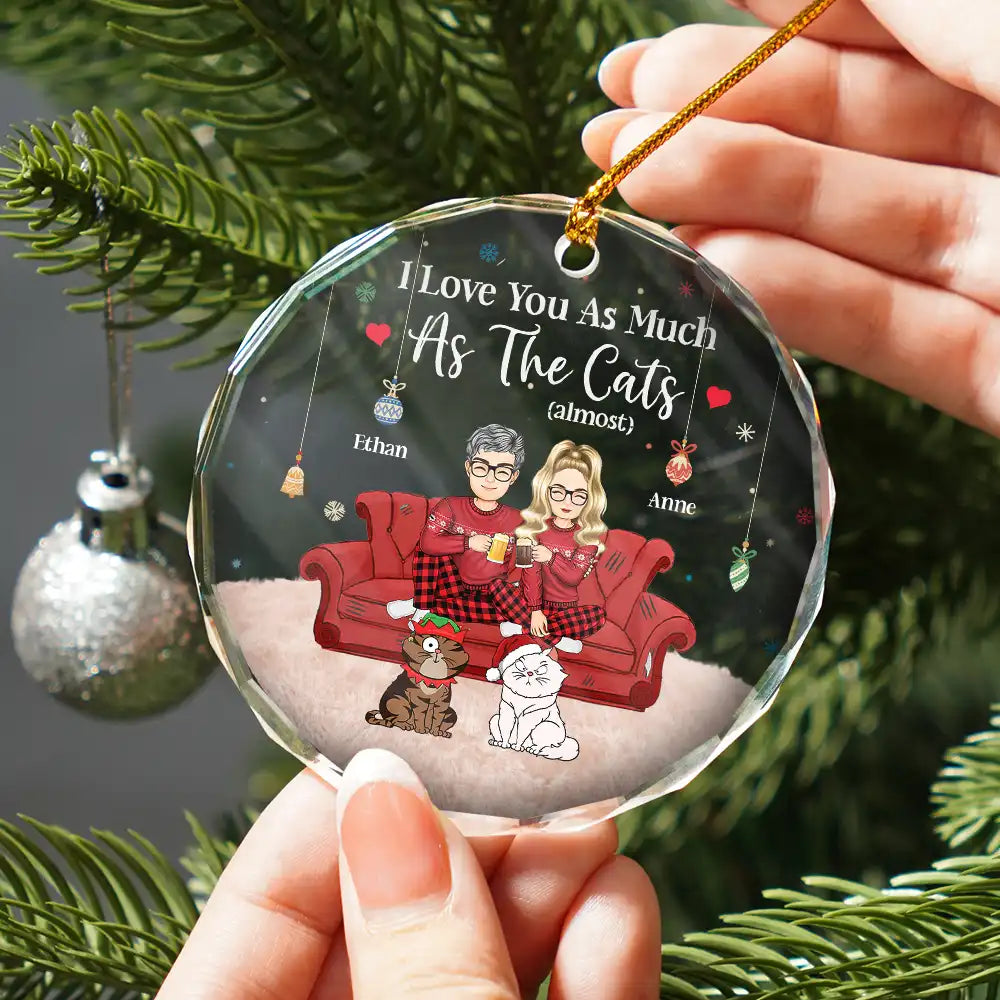 Couple, Pet Lovers, Pet Couple - Christmas Pet Lovers Couple I Love You - Personalized Circle Glass Ornament