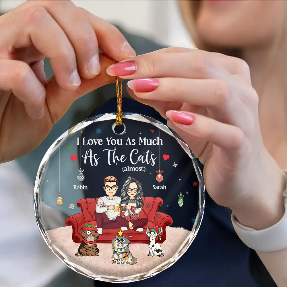 Couple, Pet Lovers, Pet Couple - Christmas Pet Lovers Couple I Love You - Personalized Circle Glass Ornament