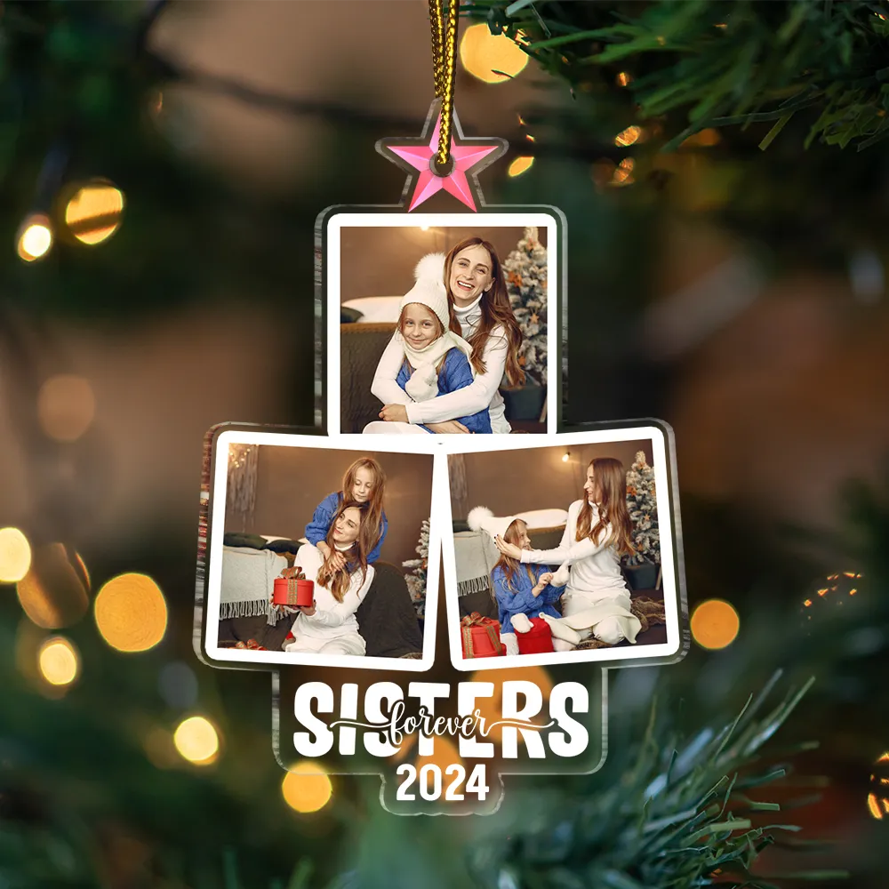 Family, Gift For Bestie - Custom Photo Christmas Family Tree Photo - Personalized Custom Shaped Acrylic Ornament