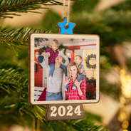 Family - Custom Photo Family Christmas Tree - Personalized Custom Shaped Wooden Ornament