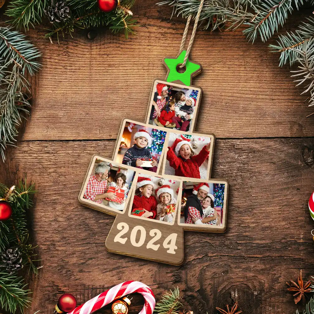 Family - Custom Photo Family Christmas Tree - Personalized Custom Shaped Wooden Ornament
