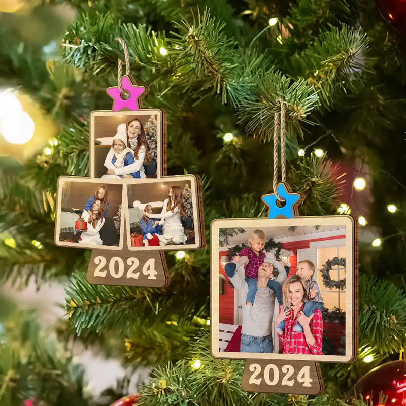 Family - Custom Photo Family Christmas Tree - Personalized Custom Shaped Wooden Ornament