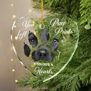 Custom Photo,Dog Lovers,Memorial,Pet Lovers,Dog Mom,Cat Lovers,Cat Mom,Pet Mom,Pet Couple,Dog Couple,Cat Couple,Dog Dad,Cat Dad,Pet Dad,Sad,Christmas - Custom Photo Paw Prints On My Heart - Personalized Heart Shaped Glass Ornament