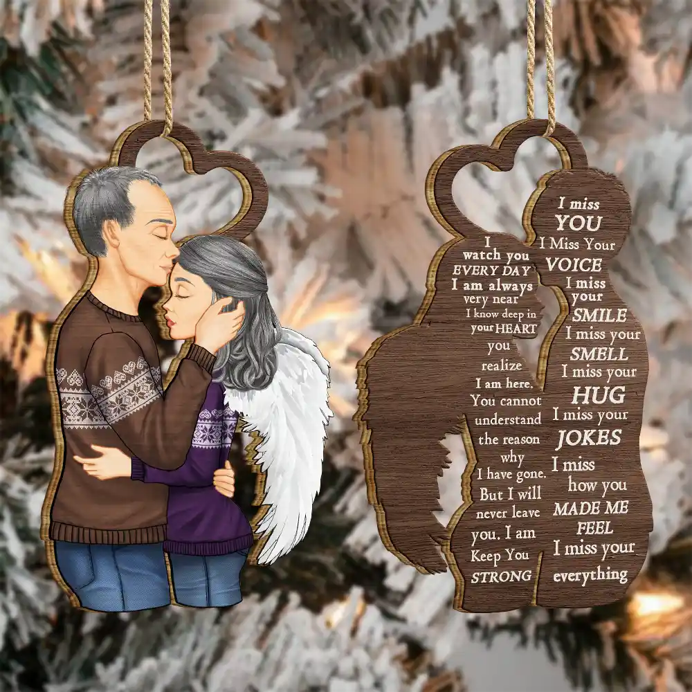 Gift For Couples, Gift For Husband, Gift For Wife - Christmas Memorial I Miss You - Personalized Wooden Ornament Print 2 Sides