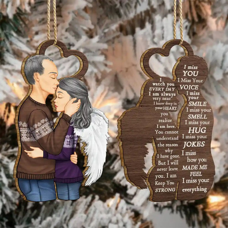 Gift For Couples, Gift For Husband, Gift For Wife - Christmas Memorial I Miss You - Personalized Wooden Ornament Print 2 Sides